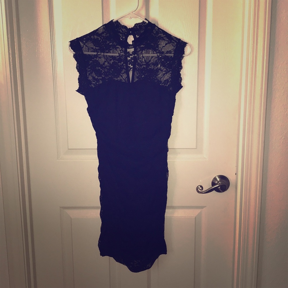 Lace black body con dress